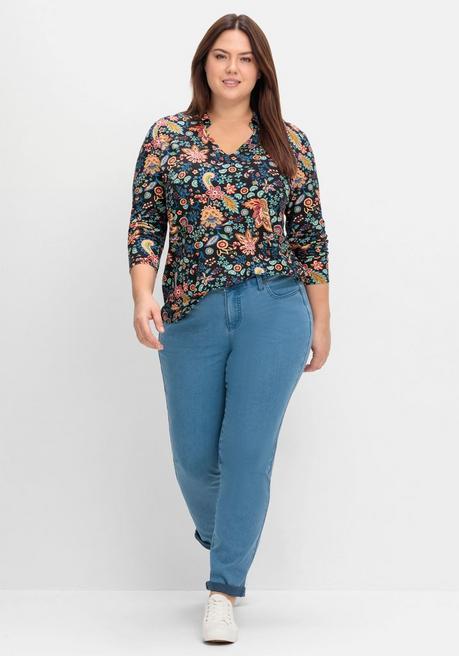 Sheego By Joe Browns Langarmshirt Mit Paisleyprint Und Polokragen - Schwarz Gemustert Sheego