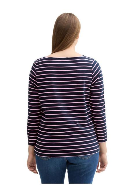 TOM TAILOR Plus Langarmshirt Mit Ringeln Und U-Boot-Ausschnitt - Marine Gestreift Sheego