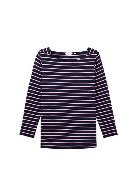 TOM TAILOR Plus Langarmshirt Mit Ringeln Und U-Boot-Ausschnitt - Marine Gestreift Sheego