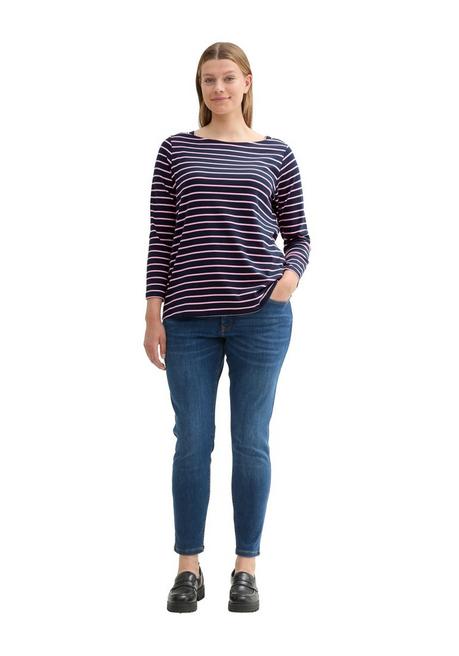 TOM TAILOR Plus Langarmshirt Mit Ringeln Und U-Boot-Ausschnitt - Marine Gestreift Sheego