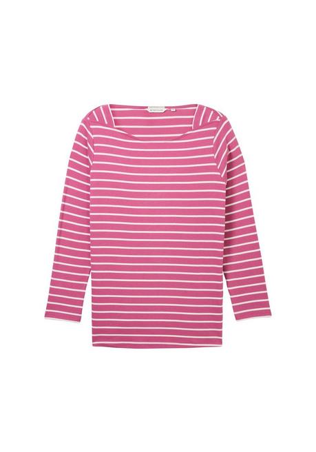 TOM TAILOR Plus Langarmshirt Mit Ringeln Und U-Boot-Ausschnitt - Rosé Gestreift Sheego