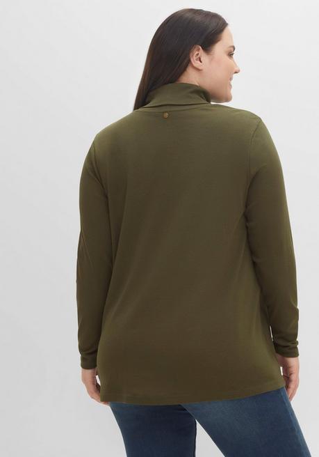 Sheego Langarmshirt Mit Rollkragen, In A-Linie - Dunkelkhaki Sheego
