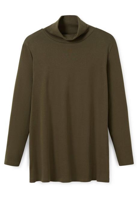 Sheego Langarmshirt Mit Rollkragen, In A-Linie - Dunkelkhaki Sheego