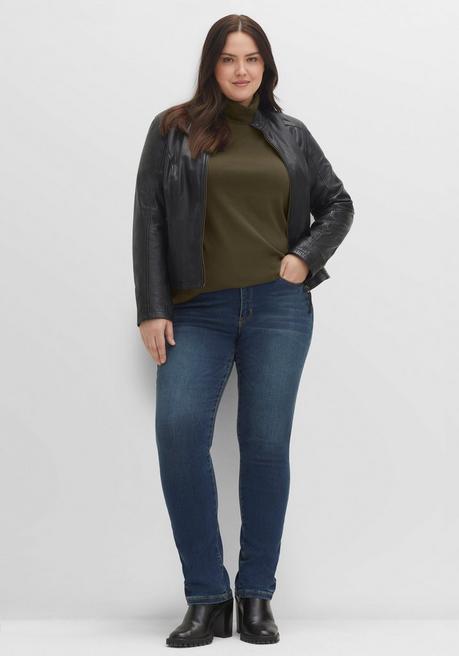 Sheego Langarmshirt Mit Rollkragen, In A-Linie - Dunkelkhaki Sheego