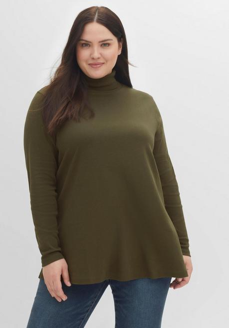 sheego Langarmshirt mit Rollkragen, in A-Linie - dunkelkhaki sheego