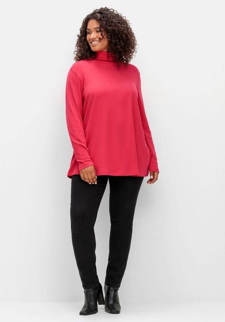 Sheego Langarmshirt Mit Rollkragen, In A-Linie - Magenta Sheego