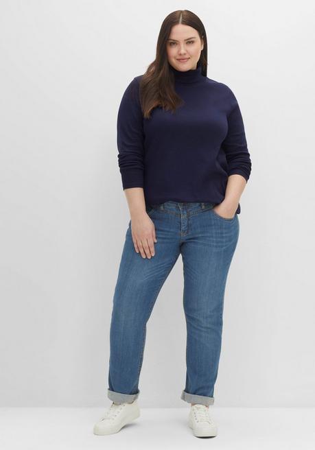 Sheego Langarmshirt Mit Rollkragen, In A-Linie - Marine Sheego