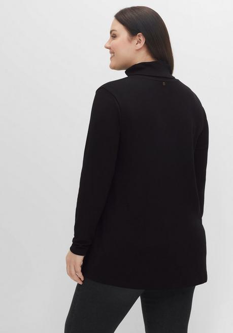 Sheego Langarmshirt Mit Rollkragen, In A-Linie - Schwarz Sheego