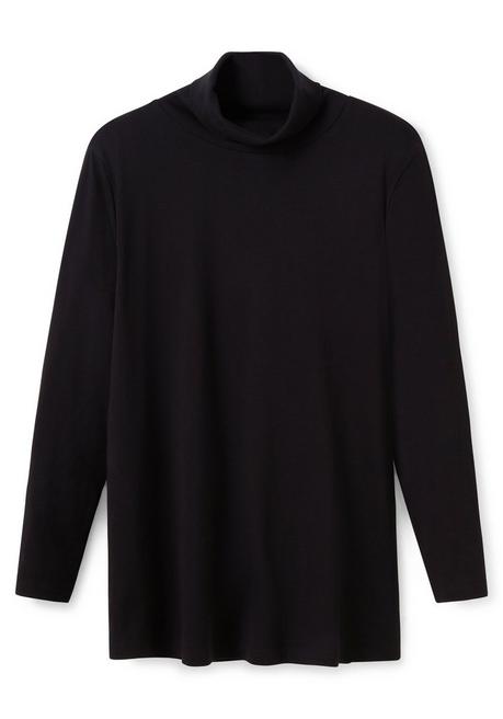 Sheego Langarmshirt Mit Rollkragen, In A-Linie - Schwarz Sheego