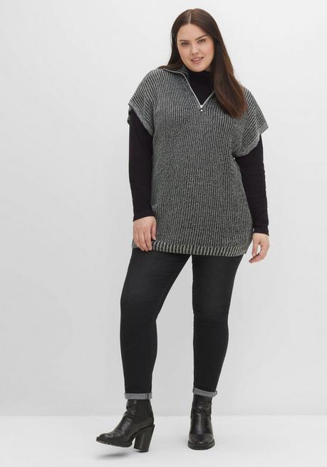 Sheego Langarmshirt Mit Rollkragen, In A-Linie - Schwarz Sheego