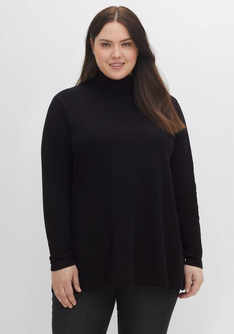 sheego Langarmshirt mit Rollkragen, in A-Linie - schwarz sheego