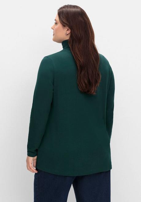 Sheego Langarmshirt Mit Rollkragen, In A-Linie - Tiefgrün Sheego