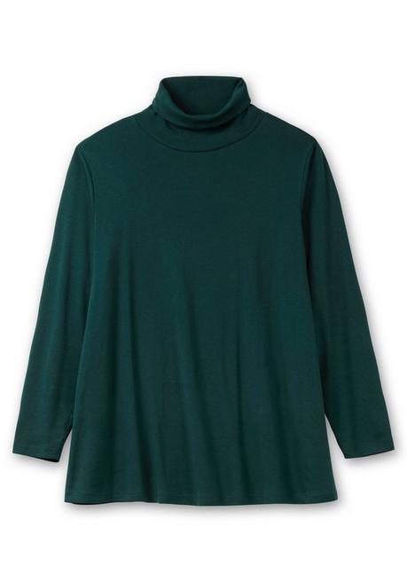 Sheego Langarmshirt Mit Rollkragen, In A-Linie - Tiefgrün Sheego