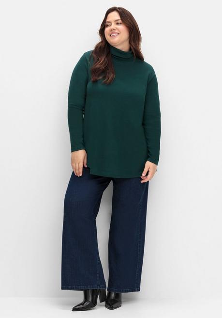 Sheego Langarmshirt Mit Rollkragen, In A-Linie - Tiefgrün Sheego