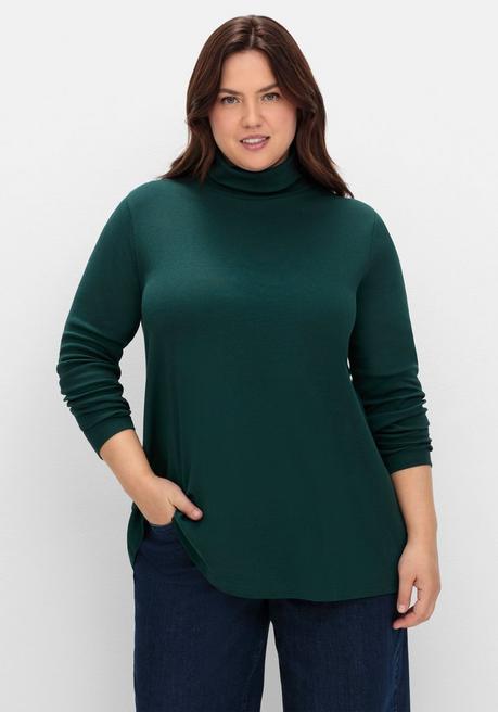 sheego Langarmshirt mit Rollkragen, in A-Linie - tiefgrün sheego sheego Langarmshirt mit Rollkragen, in A-Linie - tiefgrün sheego
