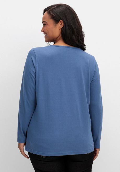 Sheego Langarmshirt Mit Rundhalsausschnitt, Aus Baumwolle - Jeansblau Sheego