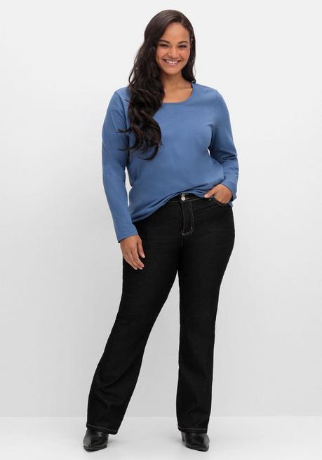 Sheego Langarmshirt Mit Rundhalsausschnitt, Aus Baumwolle - Jeansblau Sheego