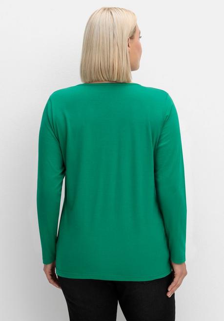 Sheego Langarmshirt Mit Rundhalsausschnitt, Aus Baumwolle - Grün Sheego