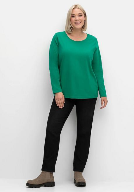 Sheego Langarmshirt Mit Rundhalsausschnitt, Aus Baumwolle - Grün Sheego