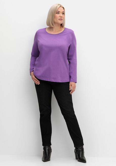Sheego Langarmshirt Mit Rundhalsausschnitt, Aus Baumwolle - Lila Sheego