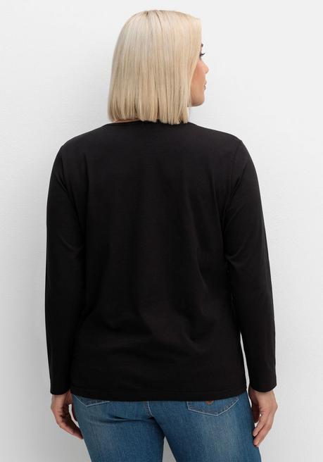 Sheego Langarmshirt Mit Rundhalsausschnitt, Aus Baumwolle - Schwarz Sheego