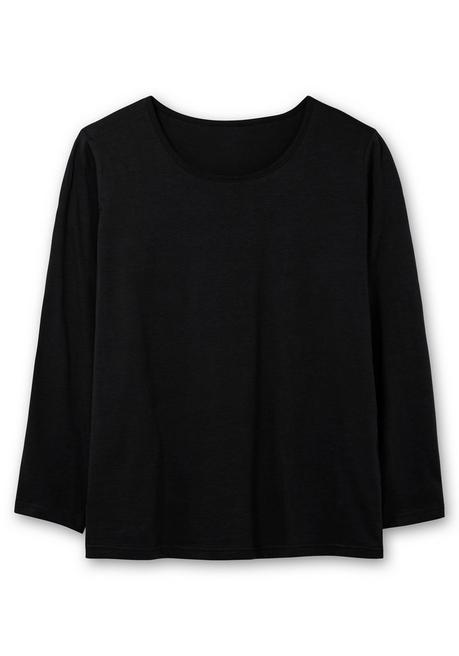 Sheego Langarmshirt Mit Rundhalsausschnitt, Aus Baumwolle - Schwarz Sheego