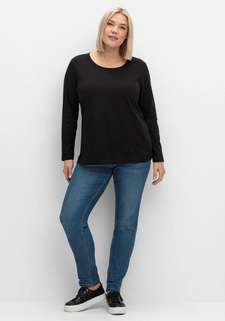 Sheego Langarmshirt Mit Rundhalsausschnitt, Aus Baumwolle - Schwarz Sheego