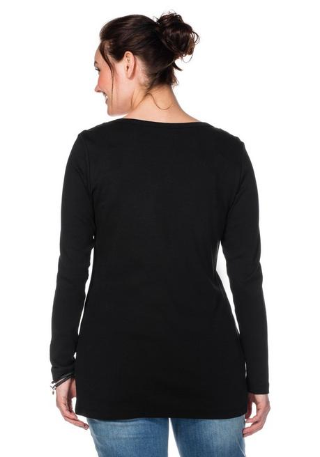 Sheego Langarmshirt Mit Rundhalsausschnitt, In Rippqualität - Schwarz Sheego