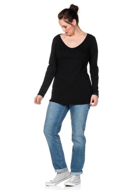 Sheego Langarmshirt Mit Rundhalsausschnitt, In Rippqualität - Schwarz Sheego