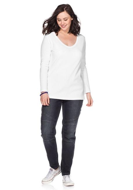 Sheego Langarmshirt Mit Rundhalsausschnitt, In Rippqualität - Weiß Sheego