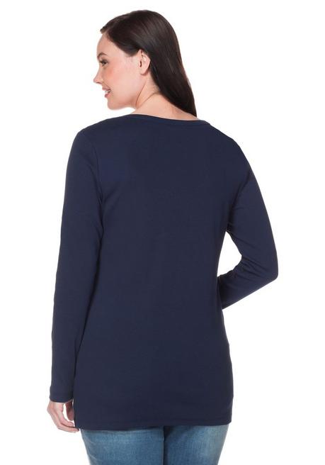 Sheego Langarmshirt Mit Rundhalsausschnitt, In Rippqualität - Marine Sheego
