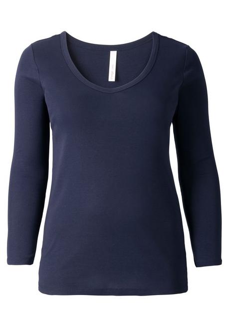 Sheego Langarmshirt Mit Rundhalsausschnitt, In Rippqualität - Marine Sheego