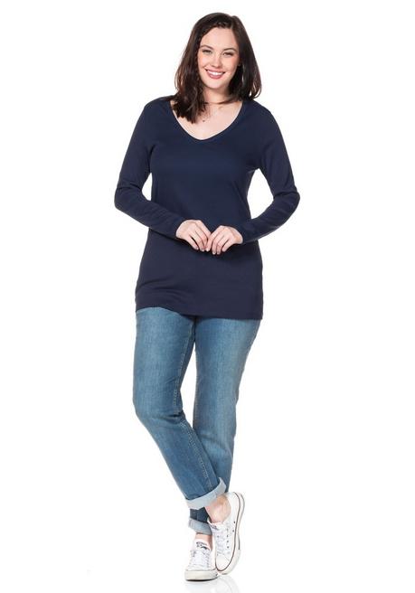 Sheego Langarmshirt Mit Rundhalsausschnitt, In Rippqualität - Marine Sheego