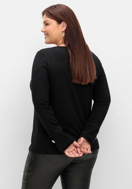 Sheego By Joe Browns Langarmshirt Mit Schmuckknopf Am Ärmel - Schwarz Sheego