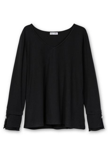 Sheego By Joe Browns Langarmshirt Mit Schmuckknopf Am Ärmel - Schwarz Sheego