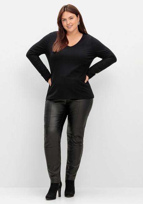 Sheego By Joe Browns Langarmshirt Mit Schmuckknopf Am Ärmel - Schwarz Sheego