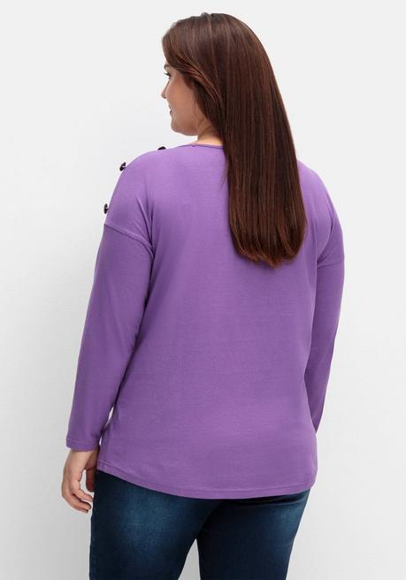 Sheego Langarmshirt Mit Schmuckknöpfen Auf Der Schulter - Lila Sheego