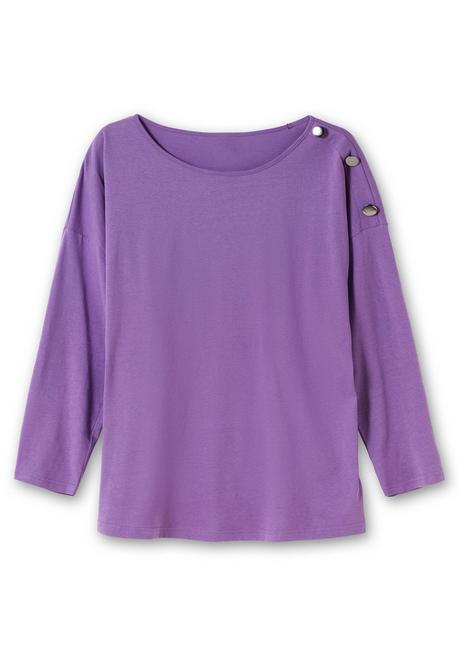 Sheego Langarmshirt Mit Schmuckknöpfen Auf Der Schulter - Lila Sheego