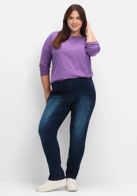 Sheego Langarmshirt Mit Schmuckknöpfen Auf Der Schulter - Lila Sheego