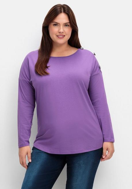 Sheego Langarmshirt Mit Schmuckknöpfen Auf Der Schulter - Lila Sheego