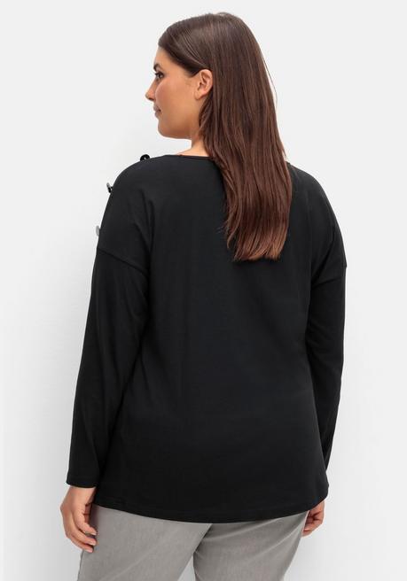 Sheego Langarmshirt Mit Schmuckknöpfen Auf Der Schulter - Schwarz Sheego