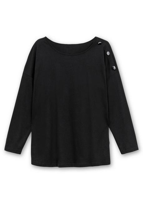 Sheego Langarmshirt Mit Schmuckknöpfen Auf Der Schulter - Schwarz Sheego