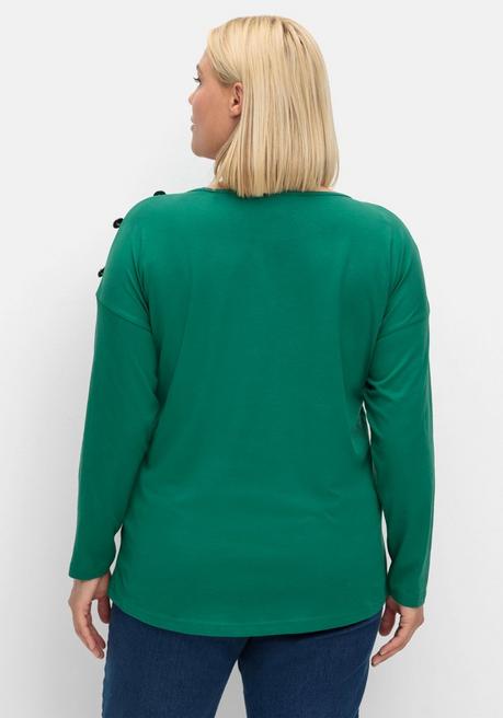Sheego Langarmshirt Mit Schmuckknöpfen Auf Der Schulter - Tannengrün Sheego