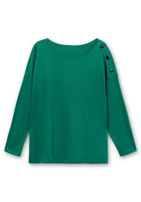 Sheego Langarmshirt Mit Schmuckknöpfen Auf Der Schulter - Tannengrün Sheego