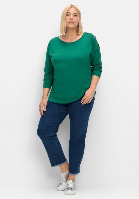 Sheego Langarmshirt Mit Schmuckknöpfen Auf Der Schulter - Tannengrün Sheego