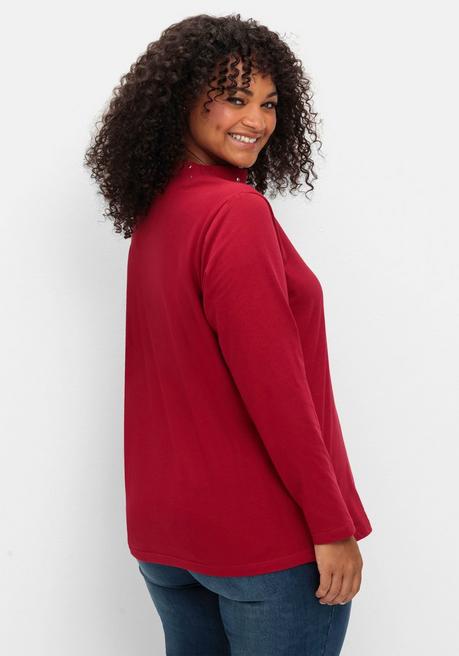 Sheego Langarmshirt Mit Stehkragen Und Glitzerdetails - Kirschrot Sheego