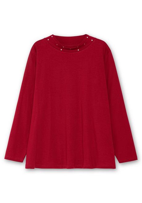 Sheego Langarmshirt Mit Stehkragen Und Glitzerdetails - Kirschrot Sheego