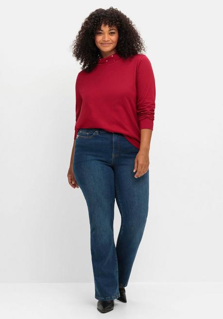 Sheego Langarmshirt Mit Stehkragen Und Glitzerdetails - Kirschrot Sheego