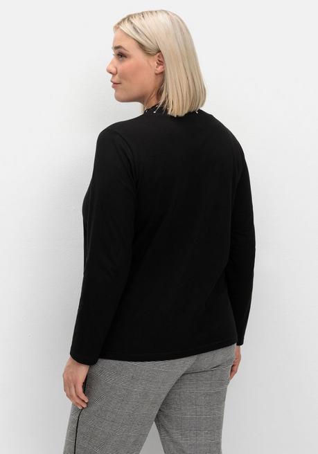 Sheego Langarmshirt Mit Stehkragen Und Glitzerdetails - Schwarz Sheego