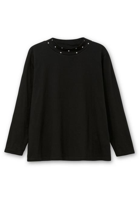 Sheego Langarmshirt Mit Stehkragen Und Glitzerdetails - Schwarz Sheego